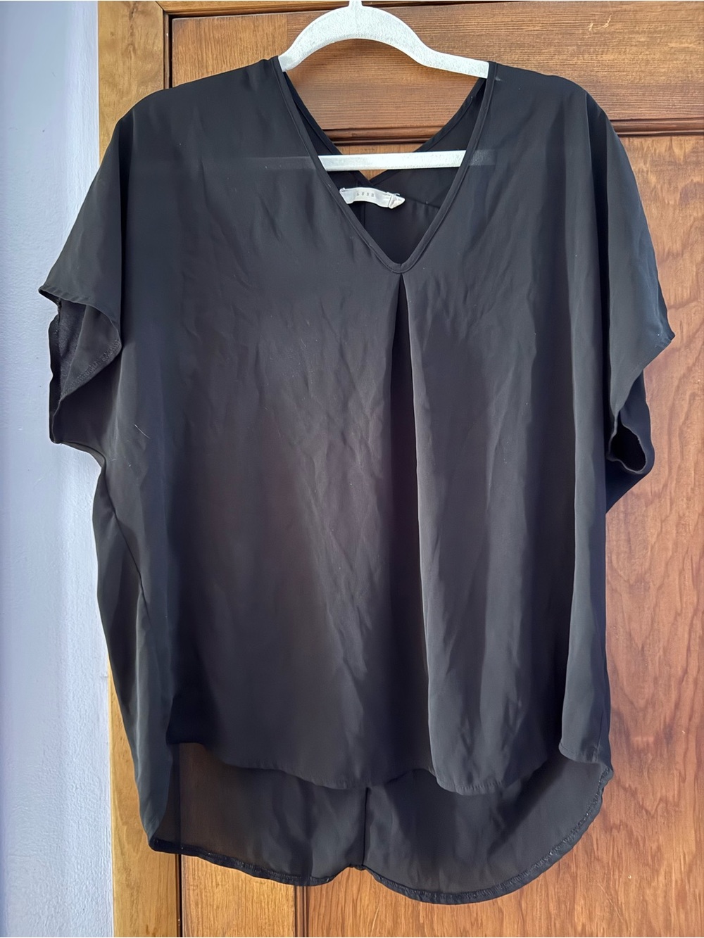 Lush Black V-Neck Short Sleeve Blouse